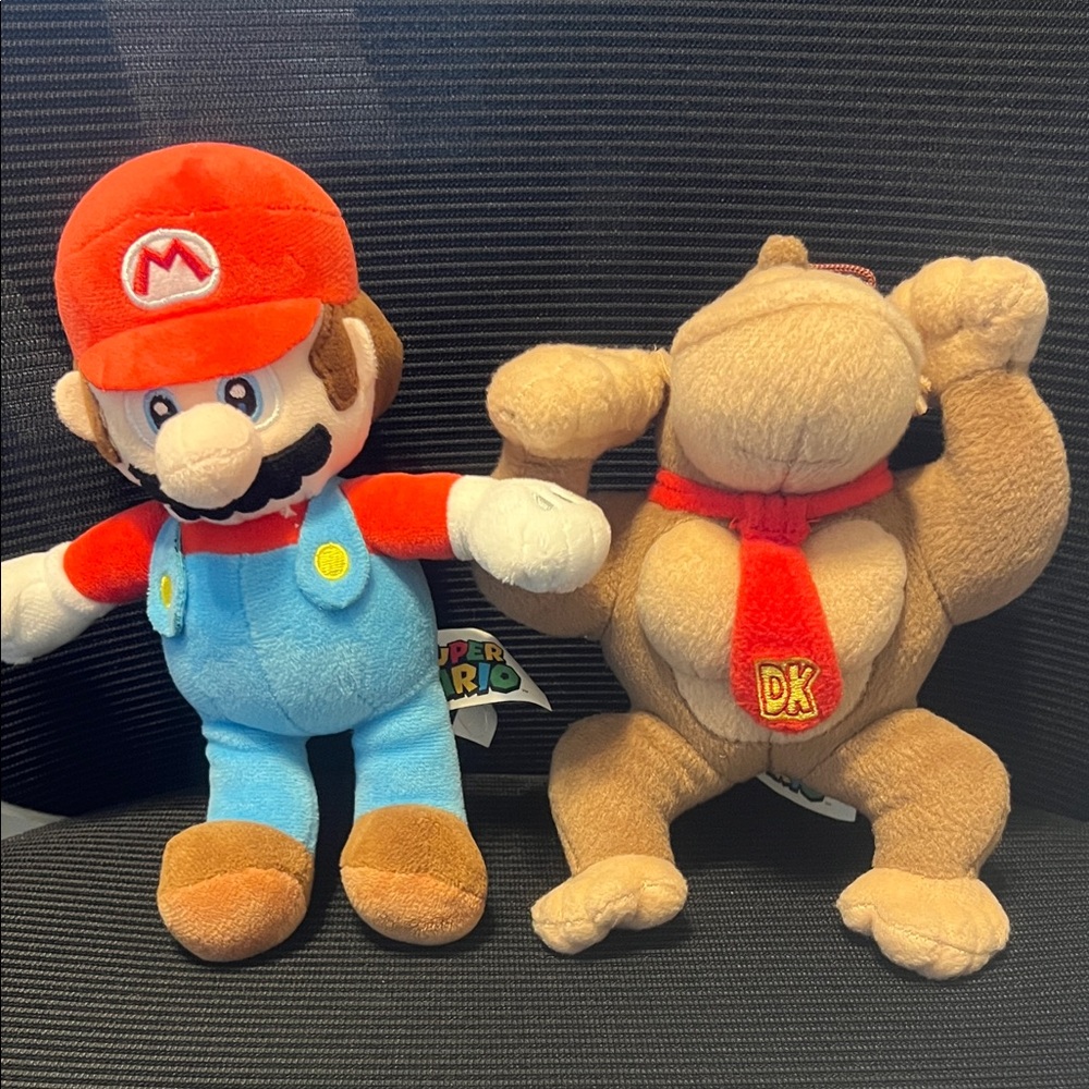 Mario & Donkey Kong Plush Duo - Red, Blue, Brown